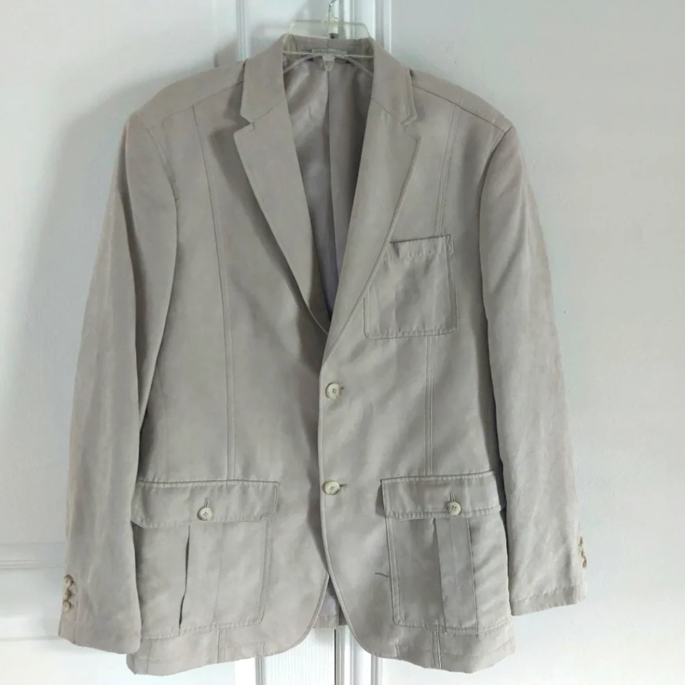 PERRY ELLIS Classic Fit Beige Linen Sport Coat Blazer Jacket Size 42R